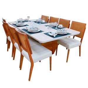 Mesa de Jantar Mobillare Zeus com 8 Cadeiras Veneza - Imbuia/Off White