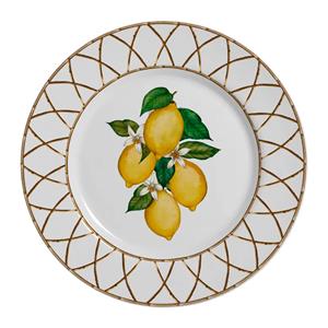 Prato de Sobremesa Alleanza Siciliano em Cerâmica - Branco/Dourado