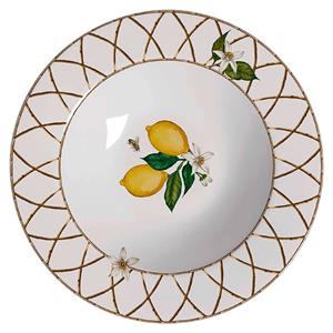 Prato Fundo Alleanza Siciliano em Cerâmica - Branco/Dourado