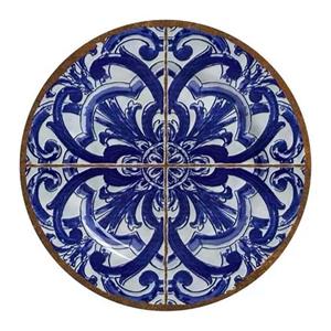 Prato de Sobremesa Alleanza Coimbra em Cerâmica - Branco/Azul