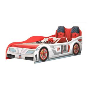 Cama Estrela Carro Fast Car em MDF - Branco/Vermelho