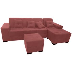 Sofá com Chaise Sampaio Cairo 4 Lugares Tecido Suede Amassado - Castor