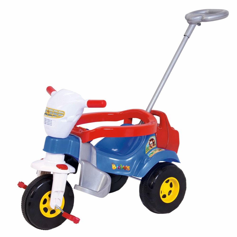 Triciclo Motinha Infantil com Capota Azul Passeio e Pedal Bel
