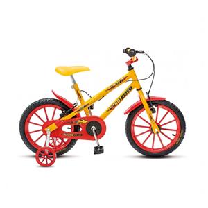 Bicicleta Infantil Aro 16 Colli Hot MTB com Rodinhas - Amarela/Vermelha