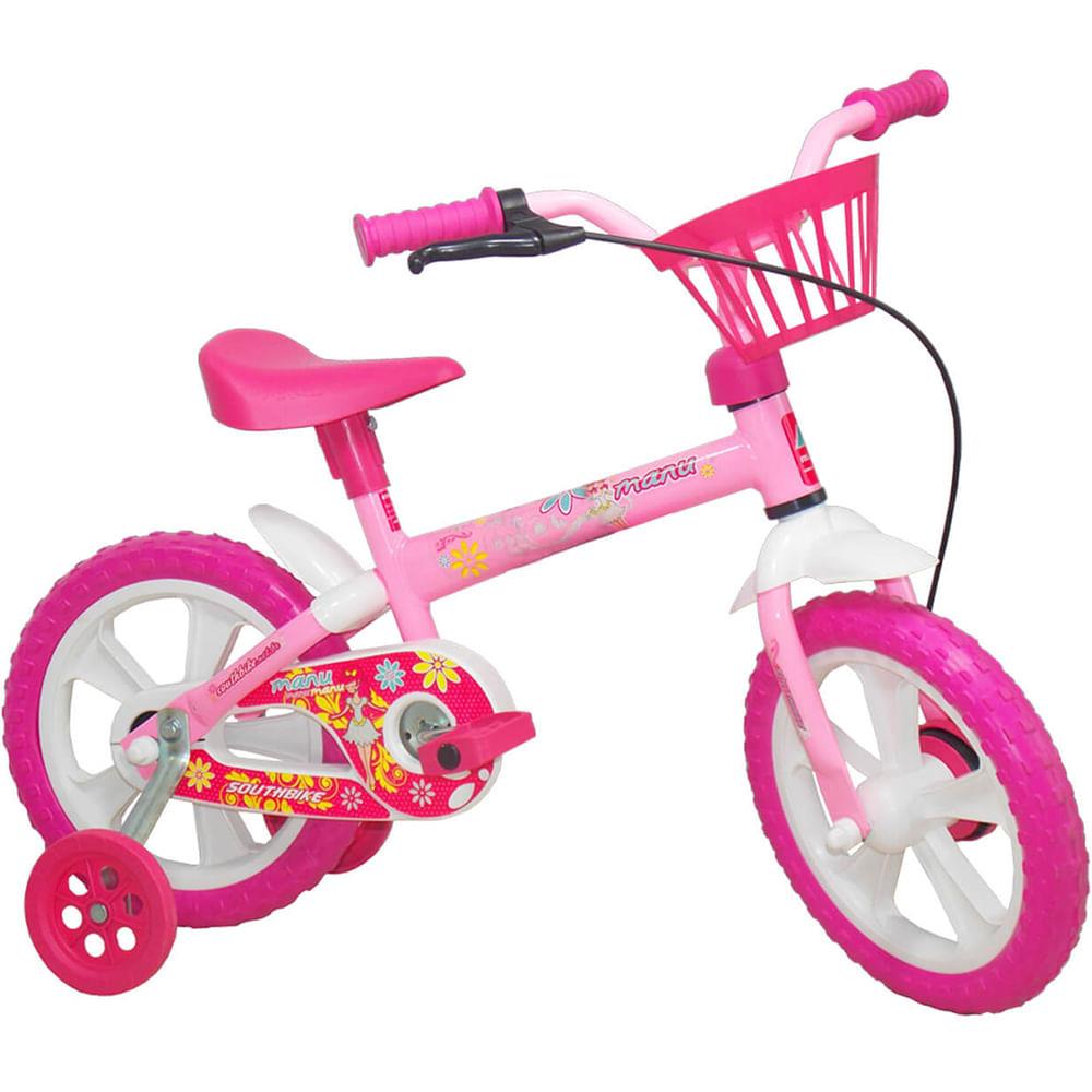 Bicicleta Infantil Aro 12 South Bike Manu com Cesta e Rodinhas - Rosa