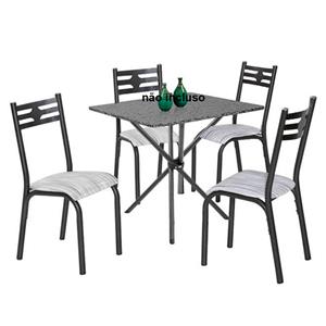 Mesa de Jantar Ciplafe Plaza Vip com 4 Cadeiras - Craqueado Preto/Riscada Branca