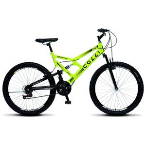 Bicicleta Aro 26 Colli GPS em Alumínio 21 Marchas com Dupla Suspensão e Freio V-Break - Amarelo Neon
