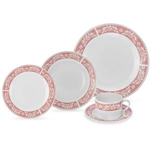 Aparelho de Jantar Etilux Classic em Porcelana 30 Peças - Branco/Rosa