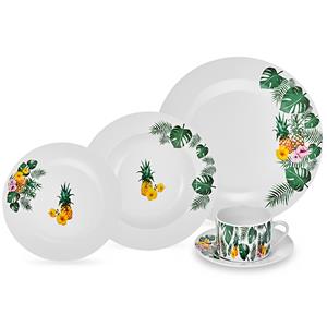 Aparelho de Jantar Etilux Tropical em Porcelana 30 Peças - Branco/Verde